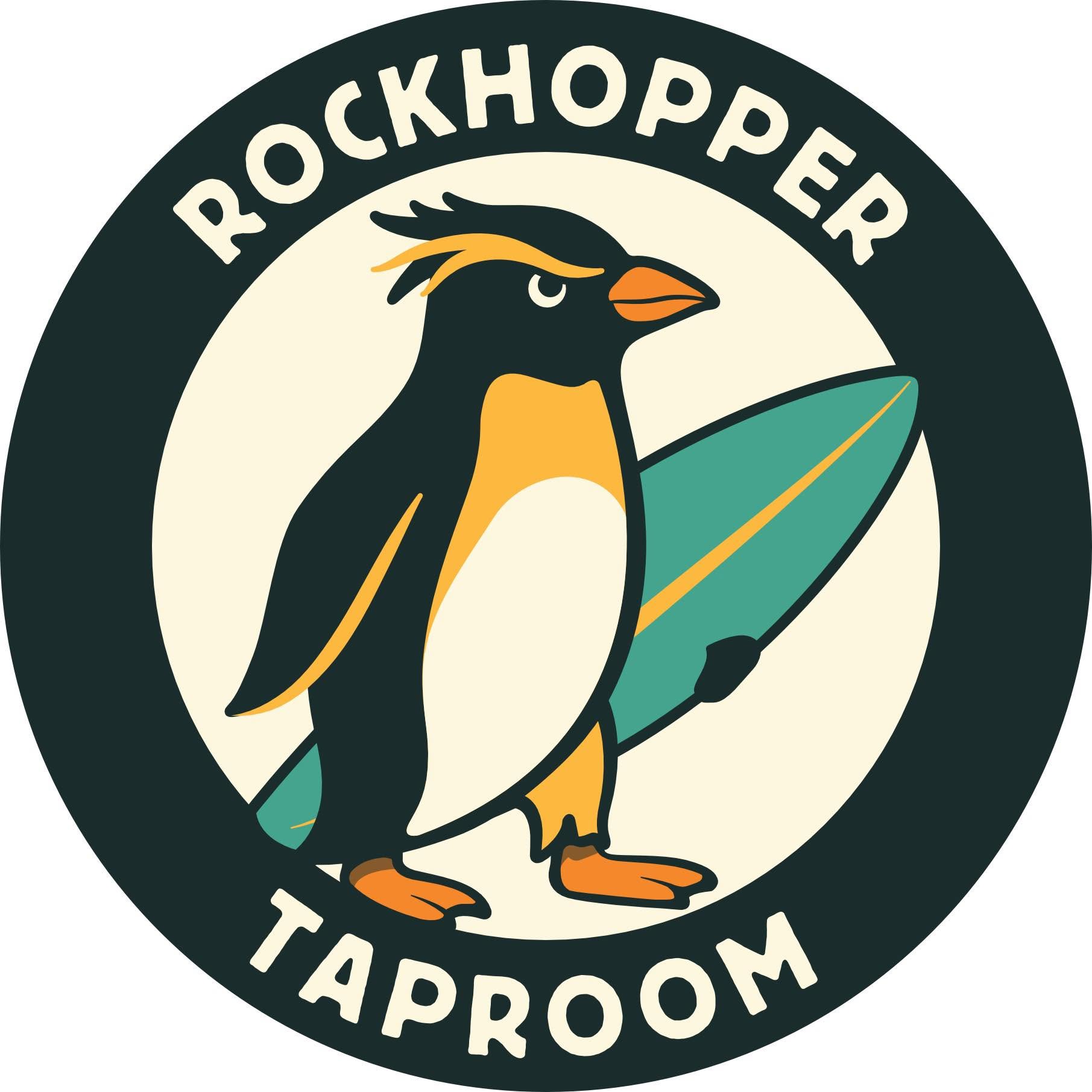 Rockhopper Taproom penguin and surfboard logo